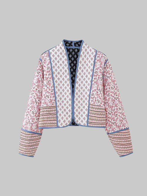Printed Open Front Quilted Reversible Winter Coat Blush Pink