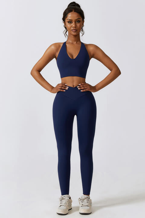 Crisscross Sports Bra and Leggings Set Navy