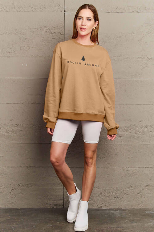 Simply Love Full Size ROCKIN AROUND Long Sleeve Sweatshirt