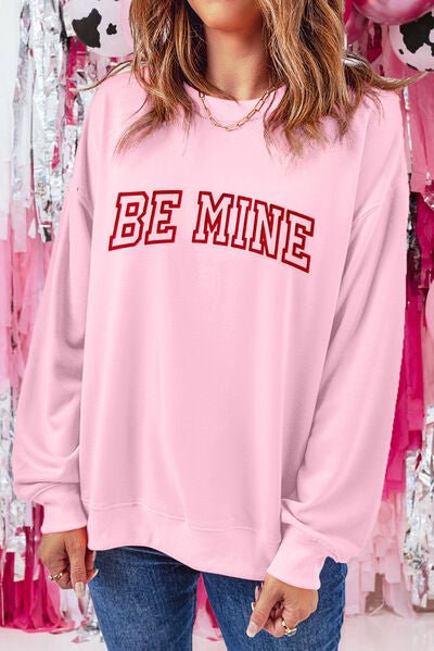 BE MINE Round Neck Sweatshirt Blush Pink