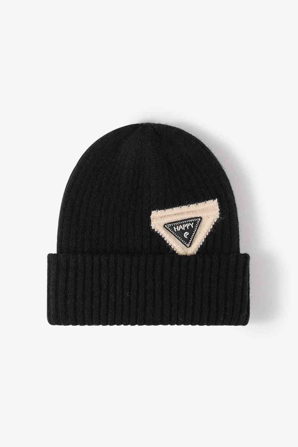 HAPPY Contrast Beanie Black One Size