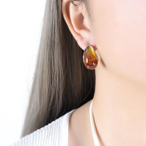 Resin Teardrop Earrings Silver One Size