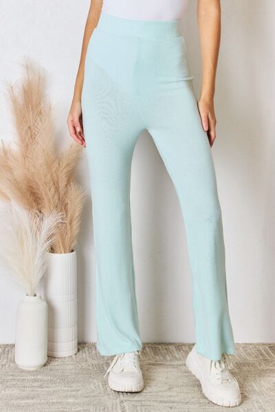 RISEN Full Size High Waist Ultra Soft Knit Flare Pants Mint