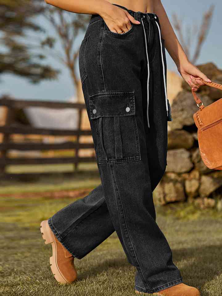 Straight Leg Cargo Jeans Black