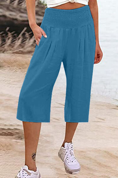 Pocketed High Waist Pants Azure