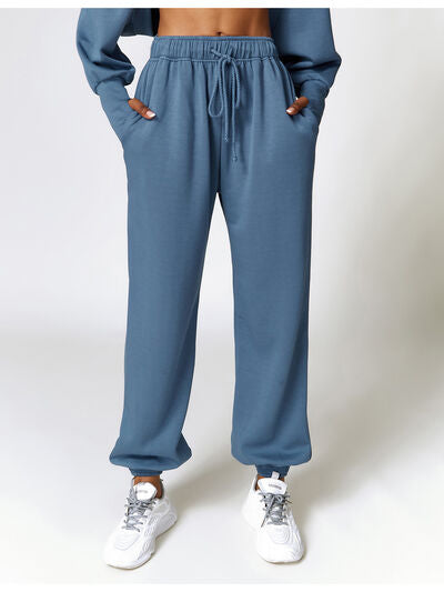 Drawstring Pocketed Active Joggers Peacock Blue