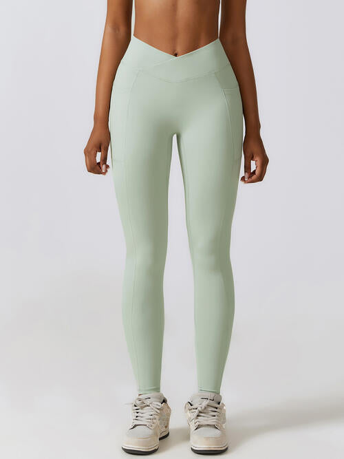 Wide Waistband Active Leggings Light Green