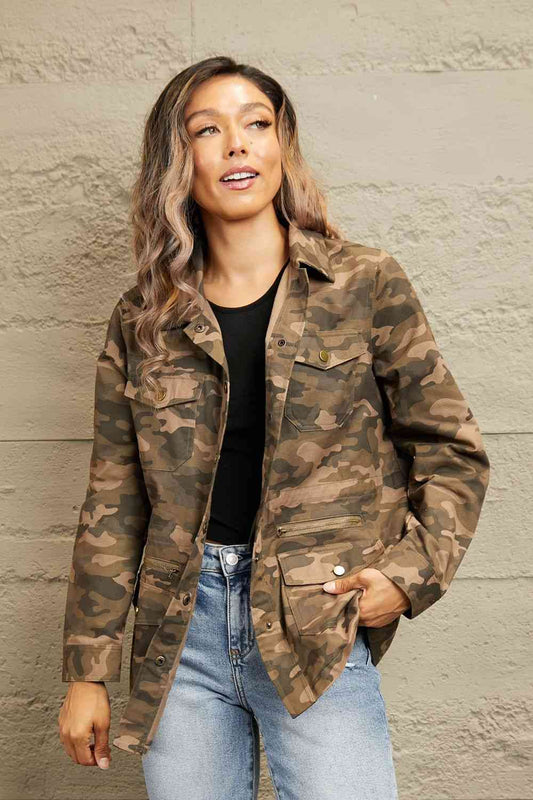 Double Take Camouflage Snap Down Jacket Camouflage
