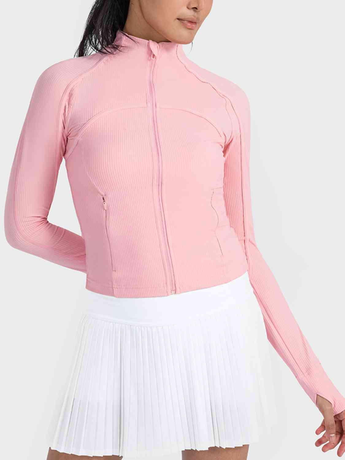 Zip-Up Long Sleeve Sports Jacket Carnation Pink