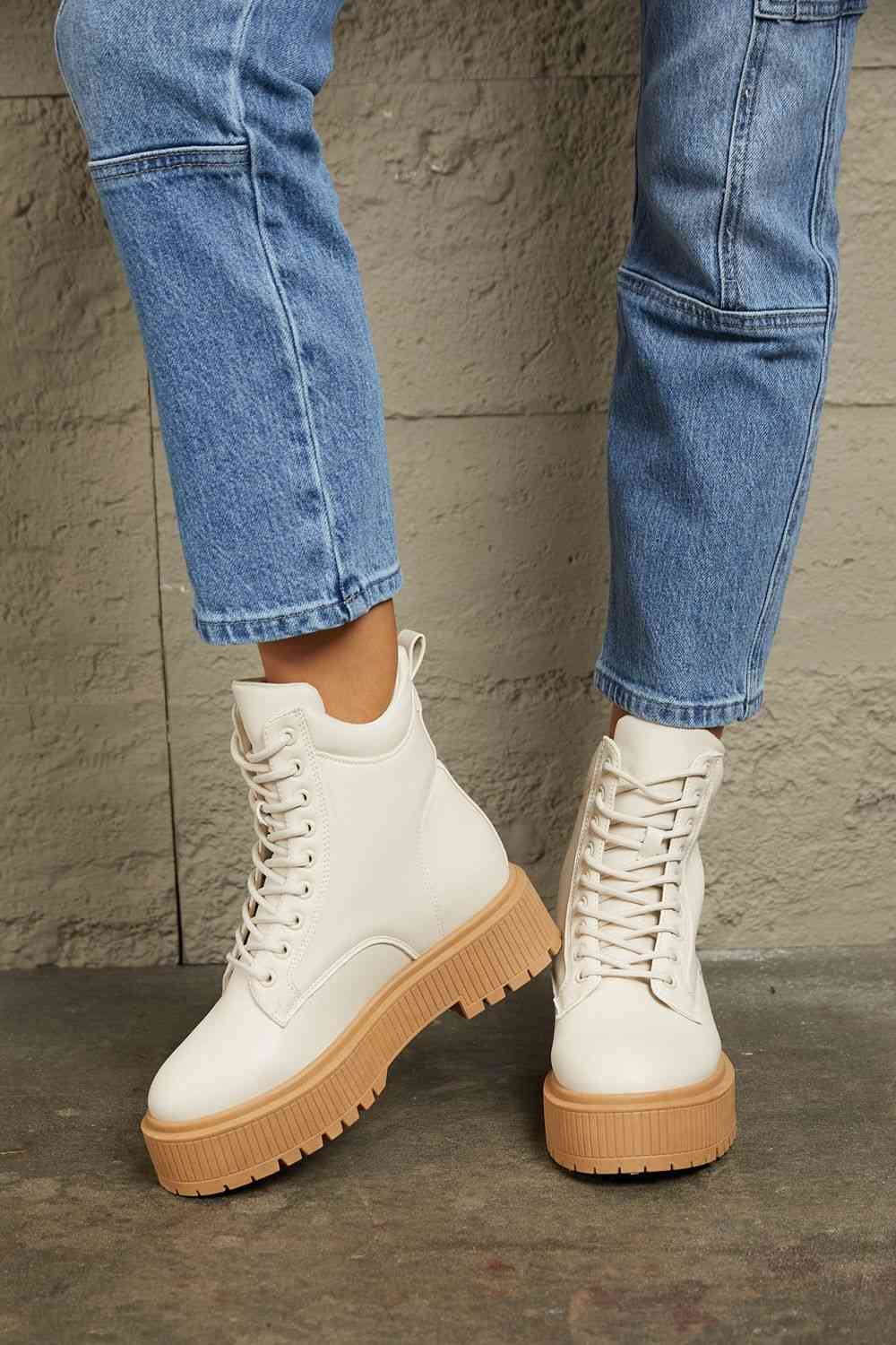 East Lion Corp Platform Combat Boots Ivory