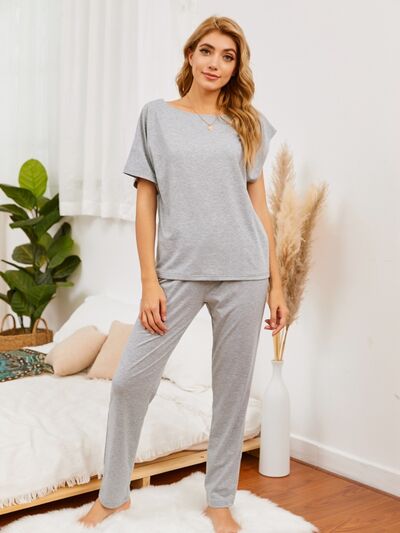 Round Neck Top and Pants Lounge Set Heather Gray