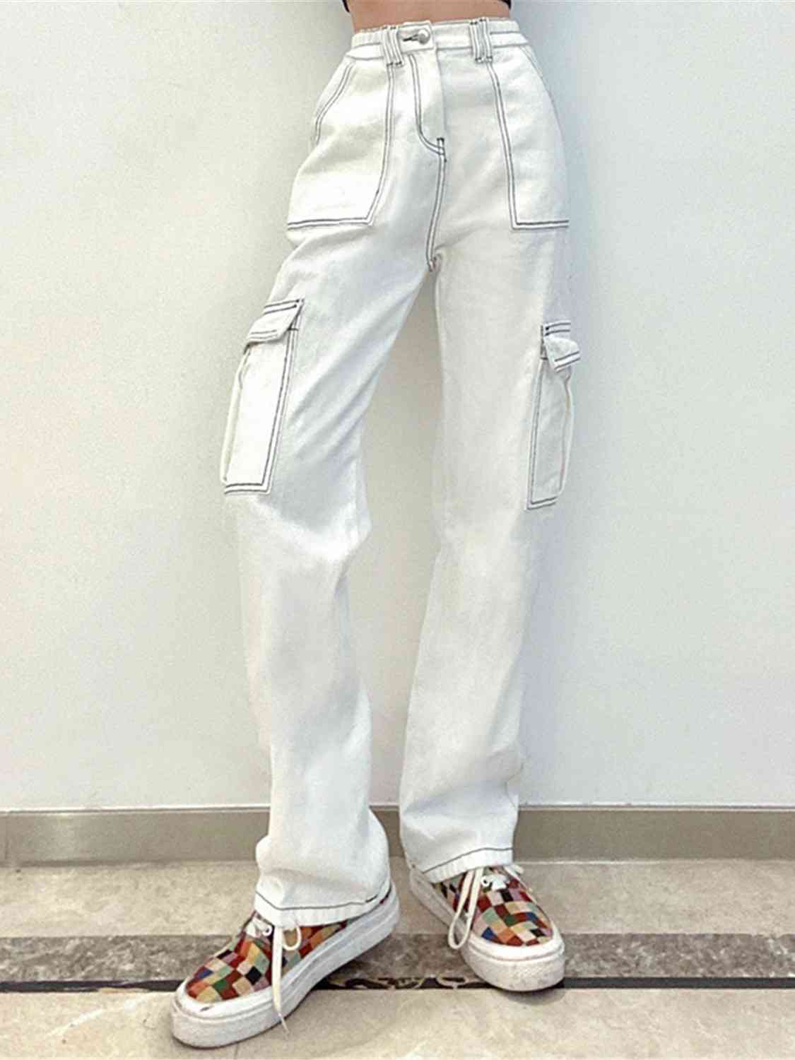 Straight Jeans with Pockets White