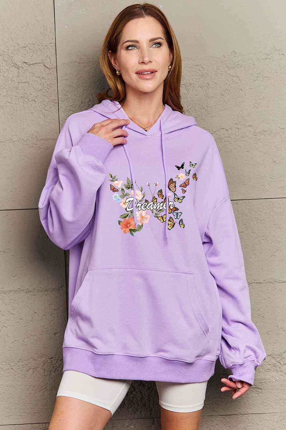 Simply Love Simply Love Full Size Dropped Shoulder DREAMER Graphic Hoodie Lilac