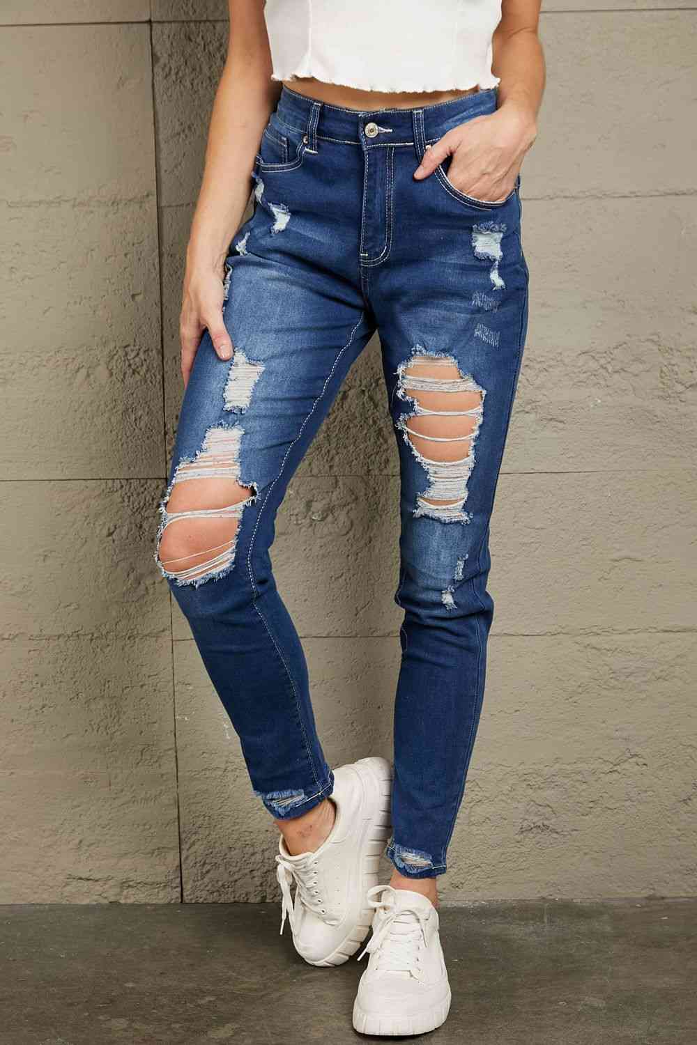 Baeful Distressed High-Rise Jeans with Pockets Medium