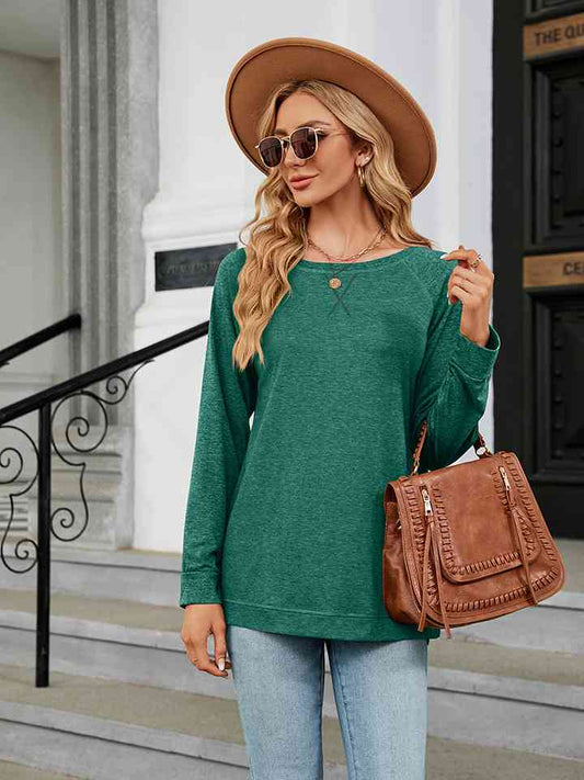 Round Neck Long Sleeve T-Shirt Mid Green