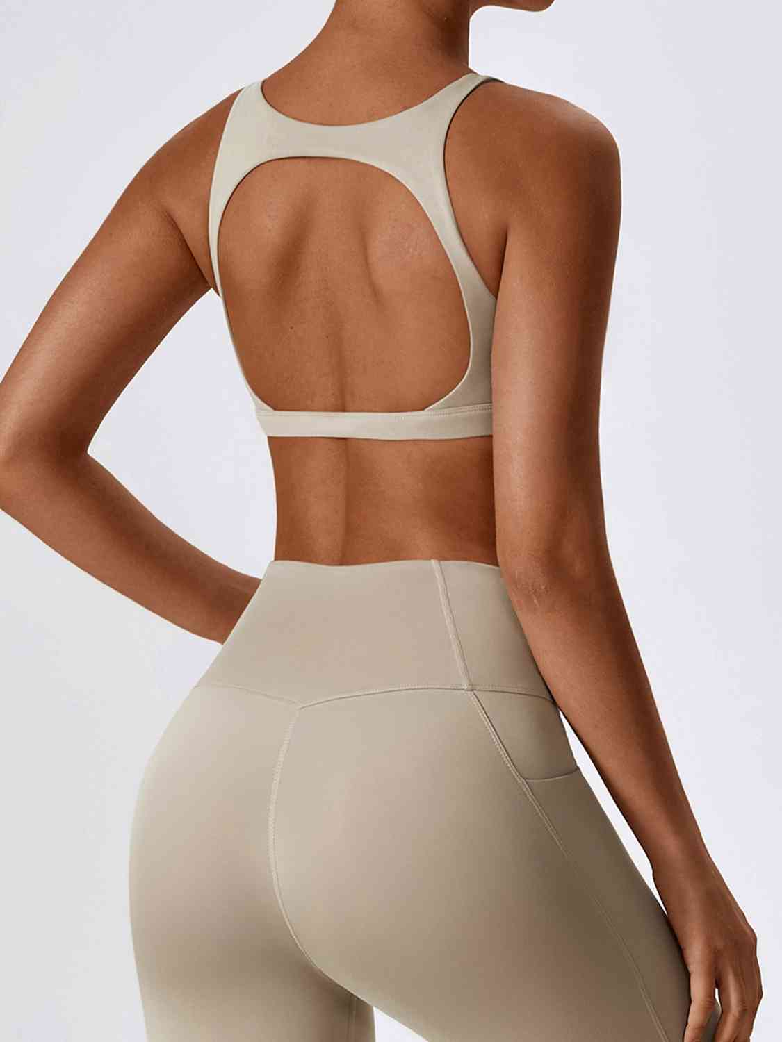 Cutout Sports Square Neck Sports Tank Top Beige