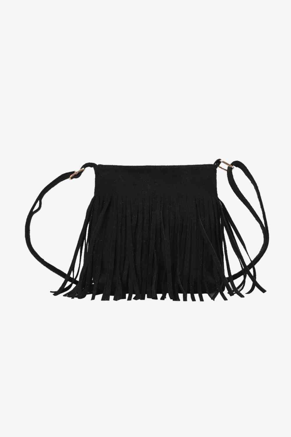 Adored PU Leather Crossbody Bag with Fringe Black One Size