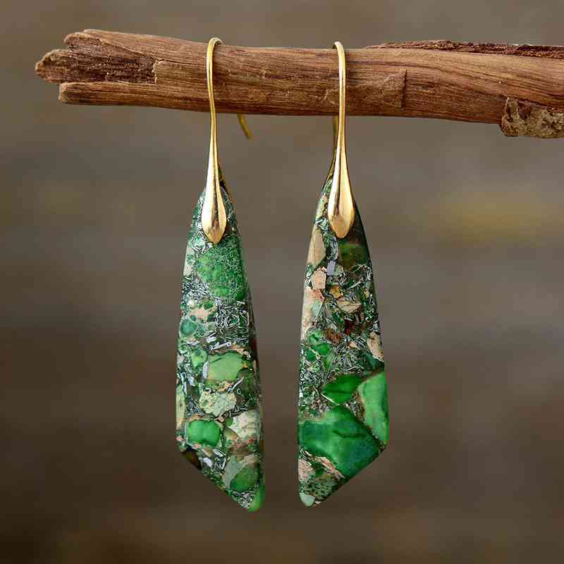 Gold-Plated Copper Dangle Earrings Green/Gold One Size