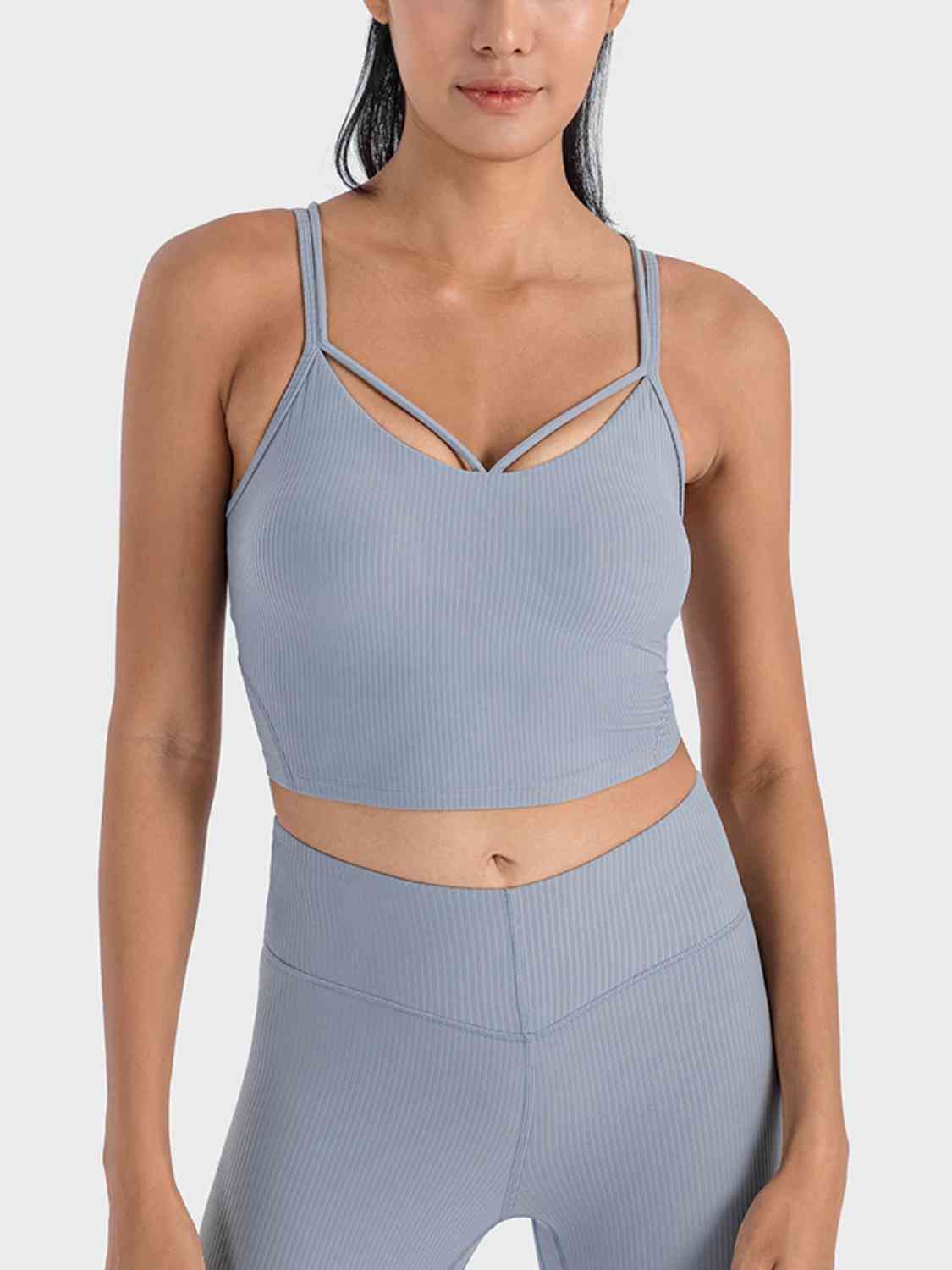 Double Strap Ribbed Sports Cami Heather Gray