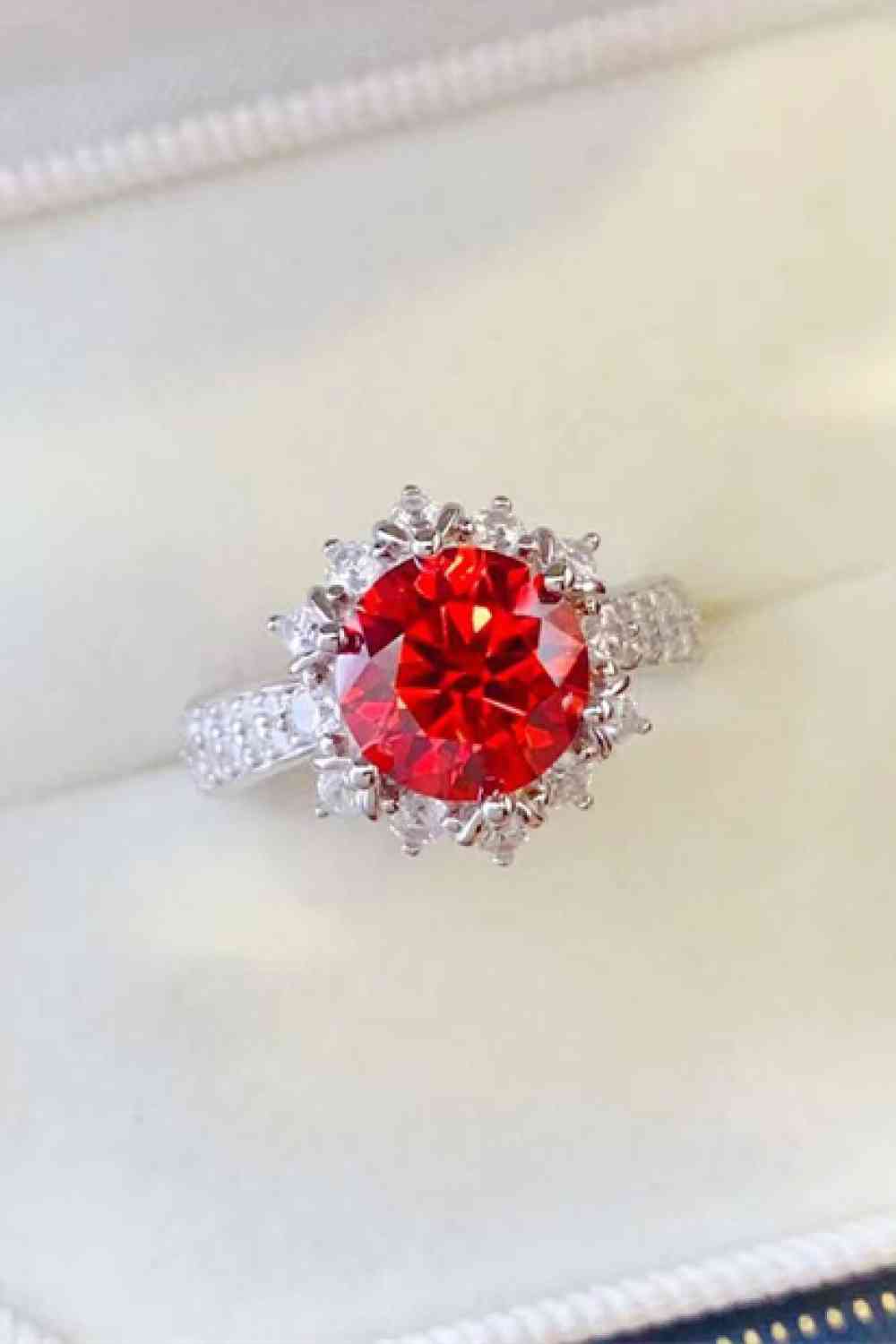 2 Carat Moissanite 925 Sterling Silver Halo Ring Red