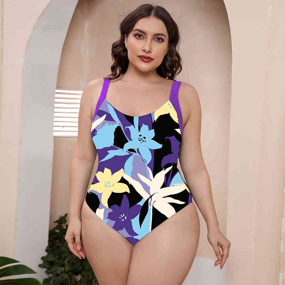 Full Size Printed Scoop Neck Sleeveless One-Piece Swimsuit Vivid Violet