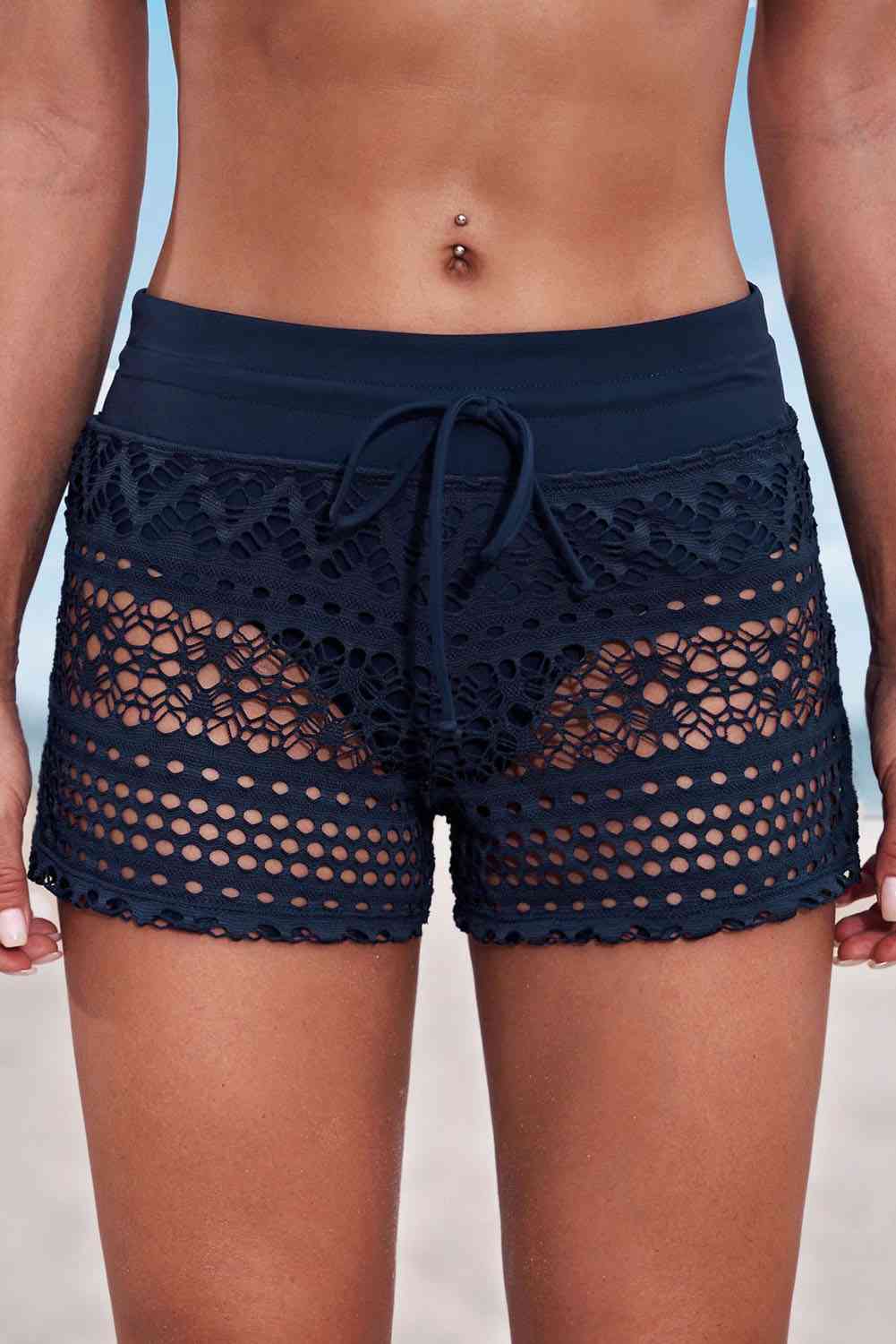 Full Size Drawstring Waist Swim Shorts Blue