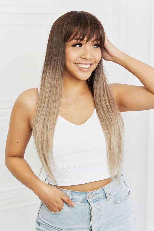 Long Straight Synthetic Wigs 26'' Black/Gray One Size
