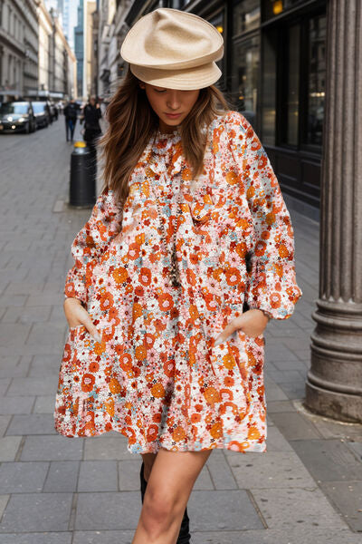 Floral Balloon Sleeve Mini Dress Floral