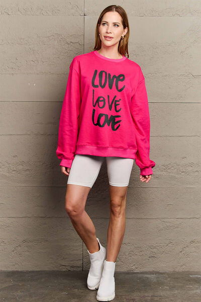 Simply Love Full Size LOVE Round Neck Sweatshirt Deep Rose