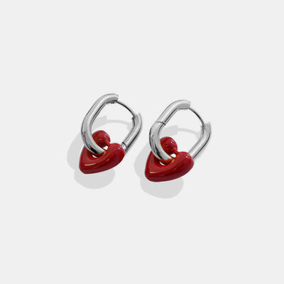 Heart Titanium Steel Earrings Silver One Size