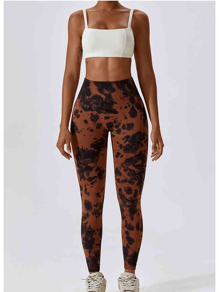 Tie Dye Wide Waistband Active Leggings Chestnut