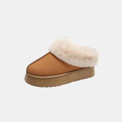 Furry Chunky Platform Slippers Caramel