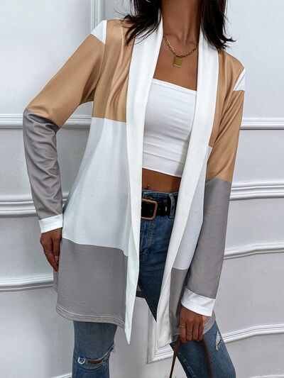 Color Block Open Front Cardigan Heather Gray