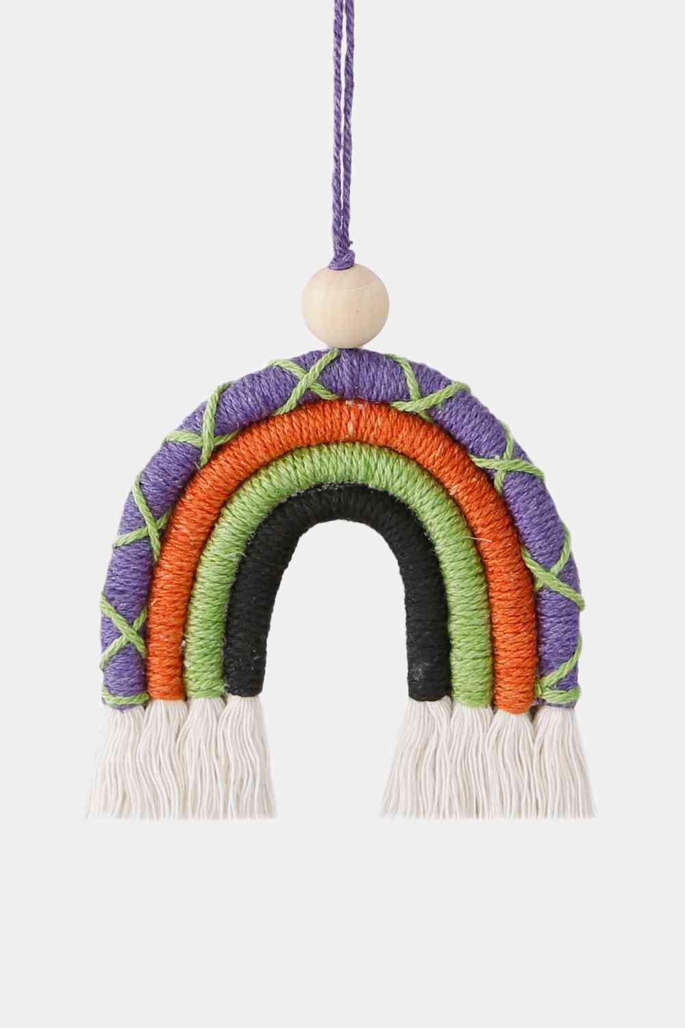 Fringe Macrame Rainbow Shape Wood Bead Cotton Keychain Lavender One Size