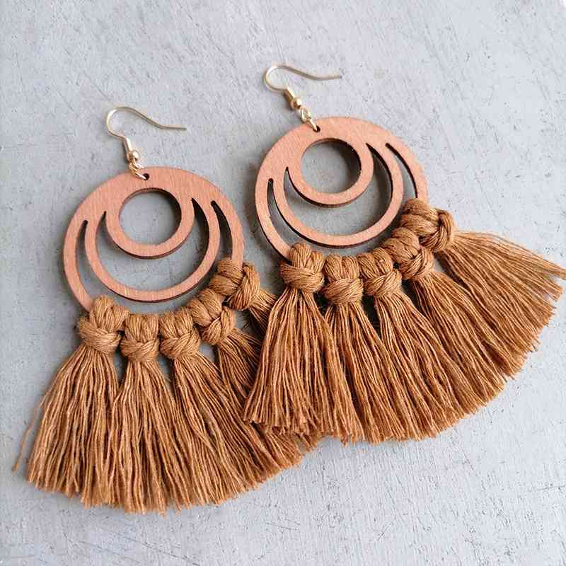 Tassel Detail Geometric Earrings Caramel One Size