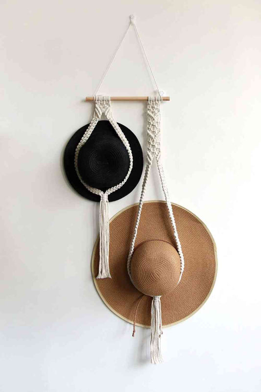 Macrame Double Hat Hanger Beige One Size