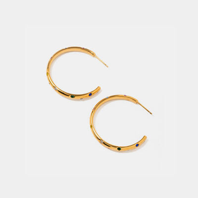 Zircon 18K Gold-Plated C-Hoop Earrings Multicolor One Size