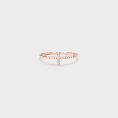 Cross Inlaid Zircon 925 Sterling Silver Ring Rose Gold