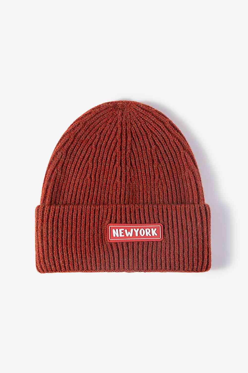 NEWYORK Patch Rib-Knit Cuffed Beanie Rust One Size