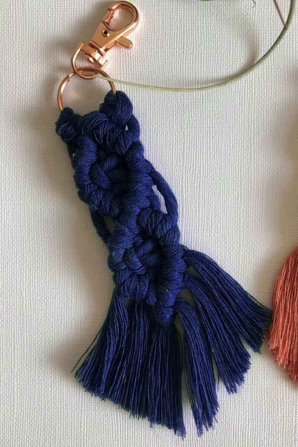 Assorted 4-Pack Macrame Fringe Keychain Navy One Size