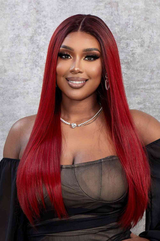13*2" Lace Front Wigs Synthetic Straight 26" 150% Density Red Ombre One Size