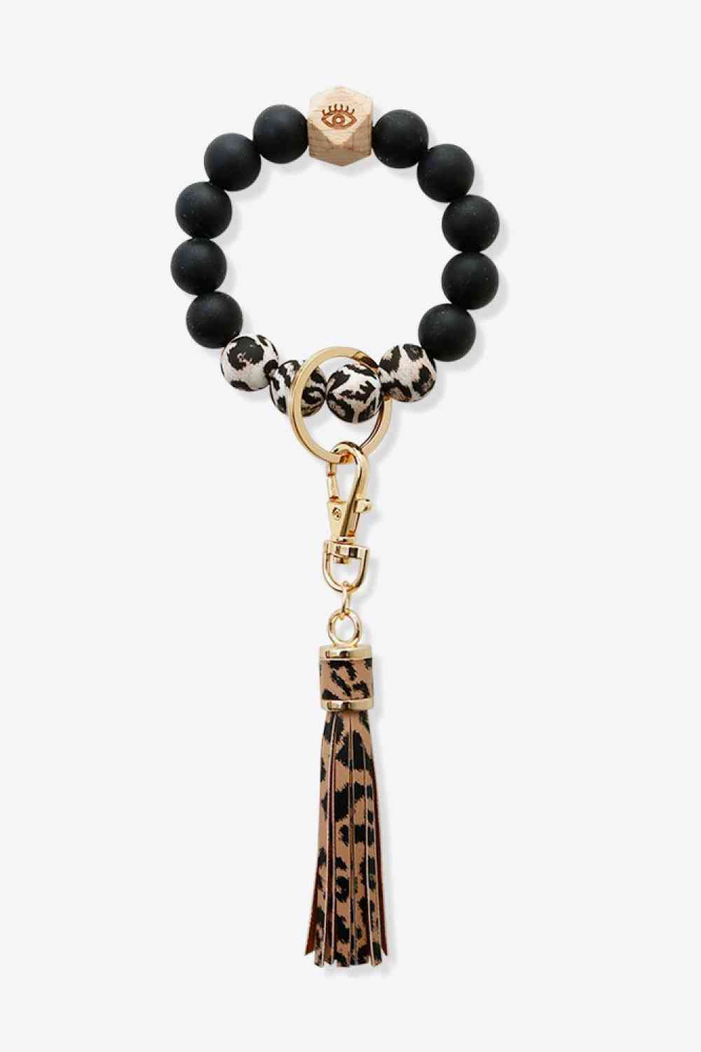 3-Pack Tassel Bead Wristlet Key Chain Leopard One Size