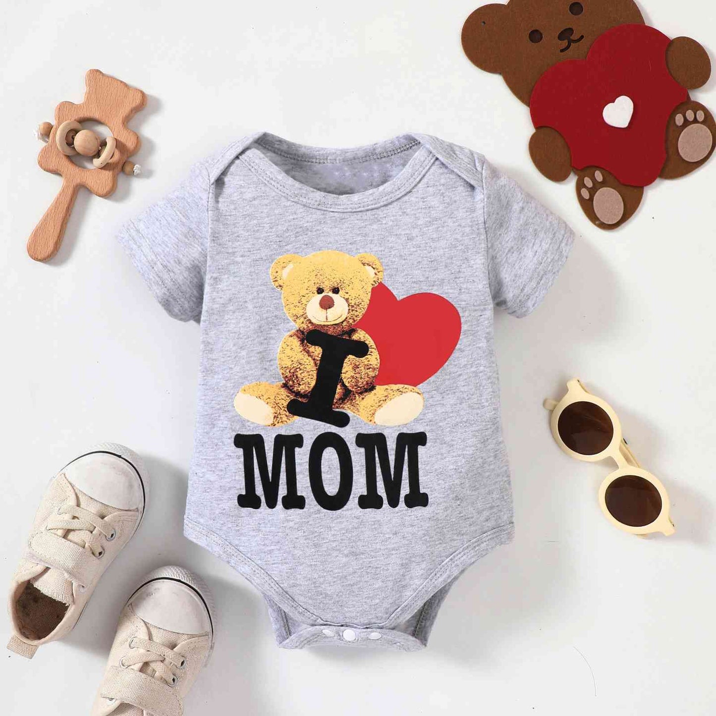 Baby Bear Graphic Short Sleeve Bodysuit Gray Dawn