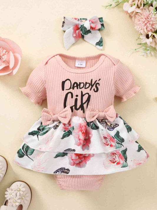 Baby Girl DADDY'S GIRL Graphic Floral Bodysuit Dress Pink/White