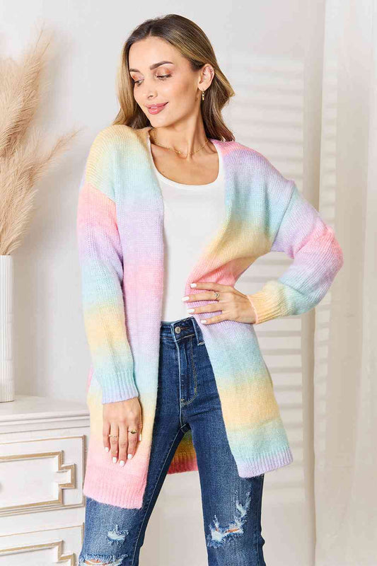 Woven Right Multicolored Gradient Open Front Longline Cardigan Multicolor