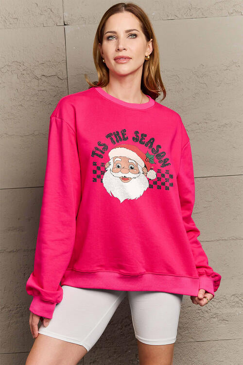 Simply Love Full Size Santa Graphic Long Sleeve Sweatshirt Deep Rose