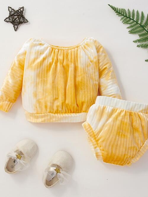 Tie-Dye Round Neck Top and Bloomers Set Mustard