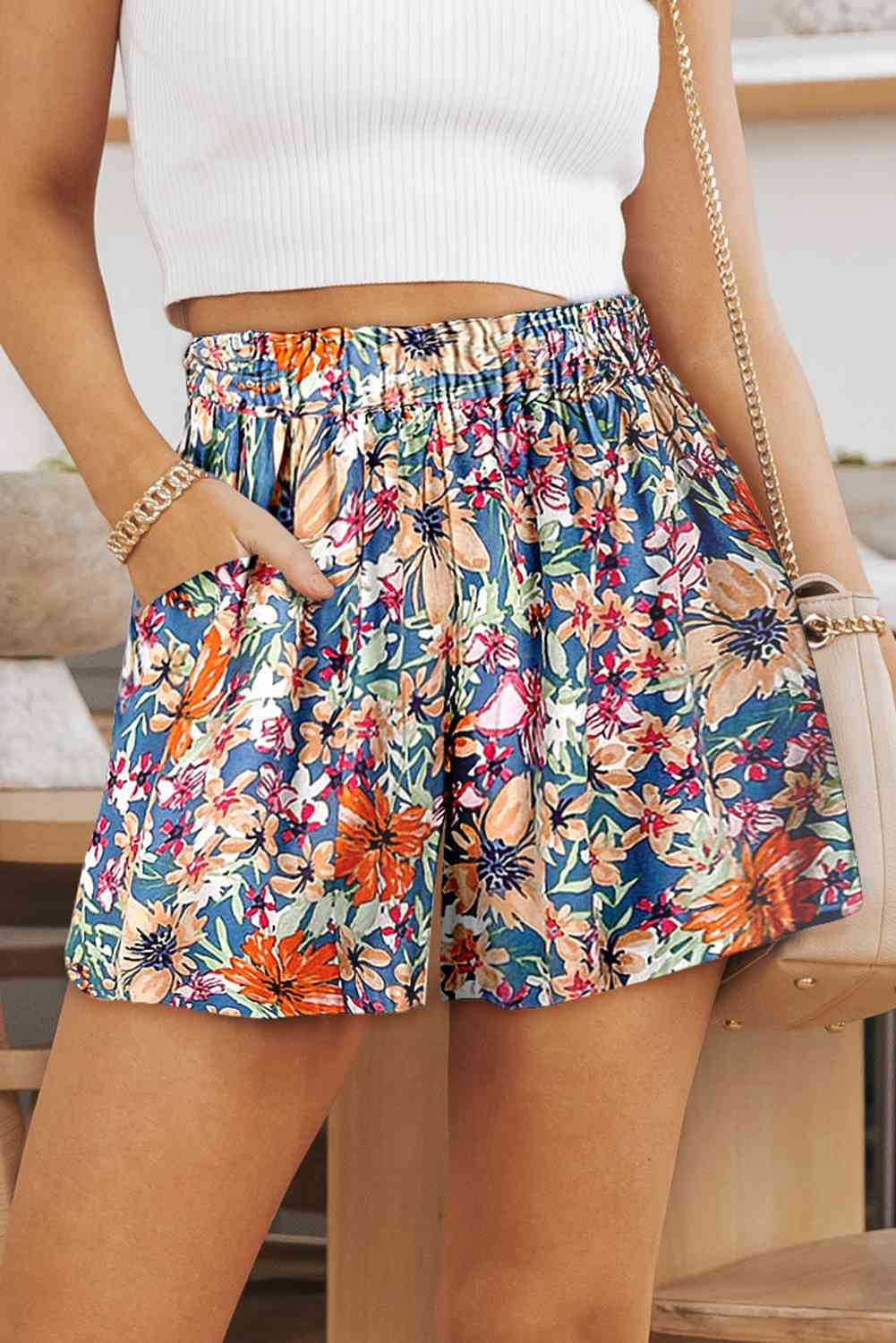 Floral High Waist Shorts with Pockets Floral