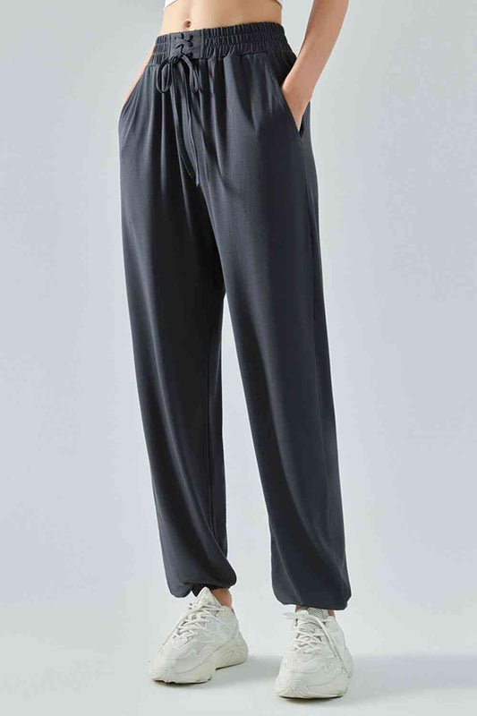 Tie Waist Sports Pants Charcoal