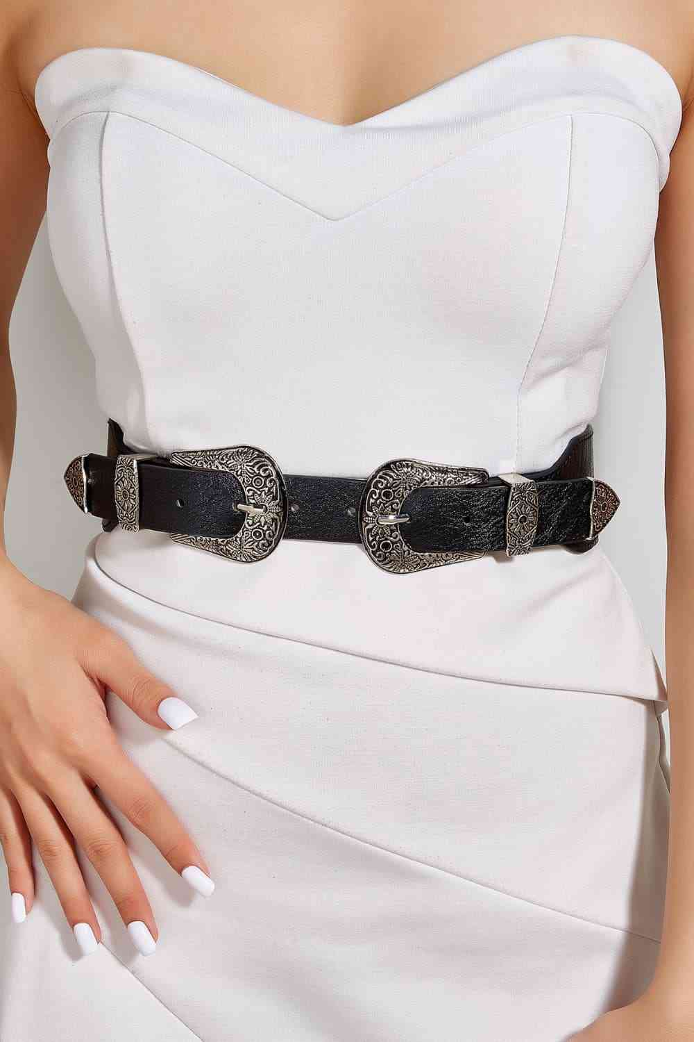 Double Buckle PU Leather Belt